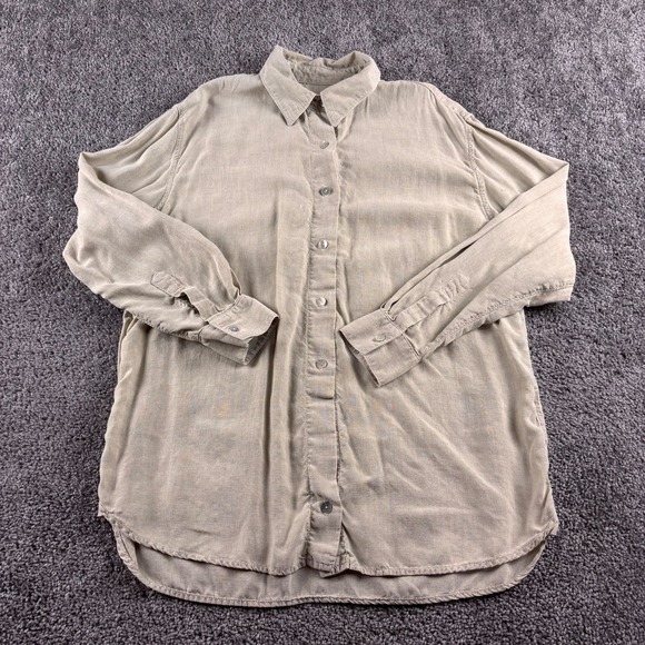 Sundance Catalog Linen Shirt Women XL Beige Button Up Lightweight Beach Made USA - Picture 2 of 6